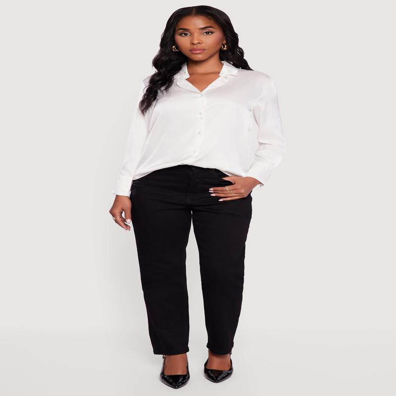 Satin Long Sleeve Button Front Shirt