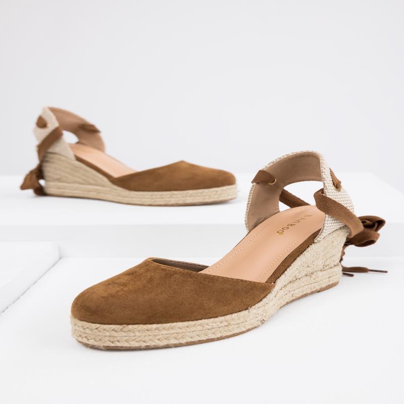 Sepia Suede Closed Toe Espadrille Wedges