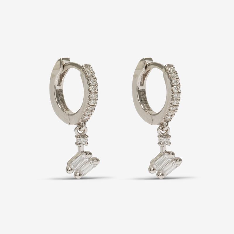 Suzanne Kalan - Diamond Dangle Drop Huggies - (White Gold)