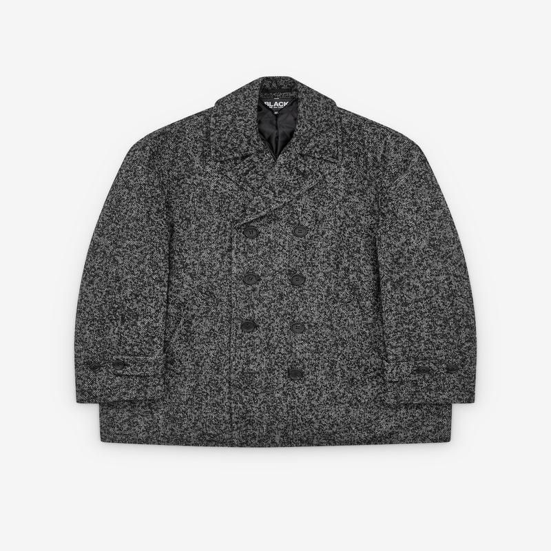 Black Comme des Garons - Double Breasted Herringbone Coat - (Black/White)