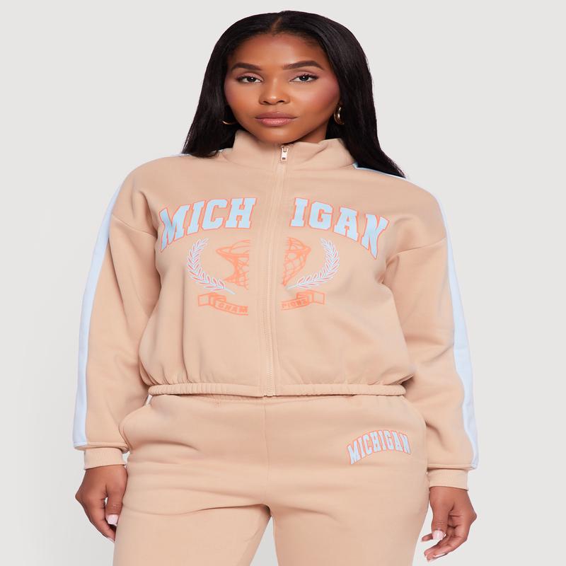 Side Stripe Zip Front Graphic Sweatshirt