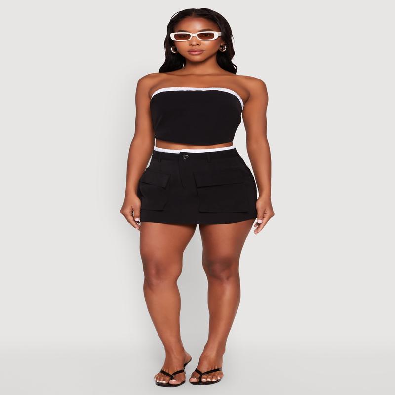 Contrast Trim Cargo Pocket Mini Skirt