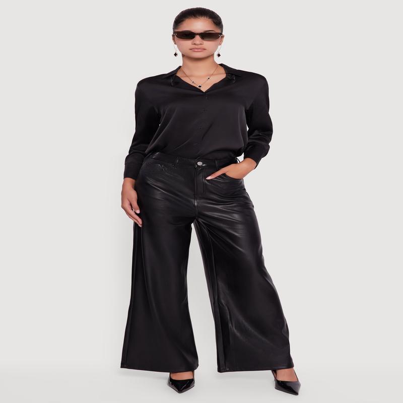 Faux Leather Wide Leg Pants