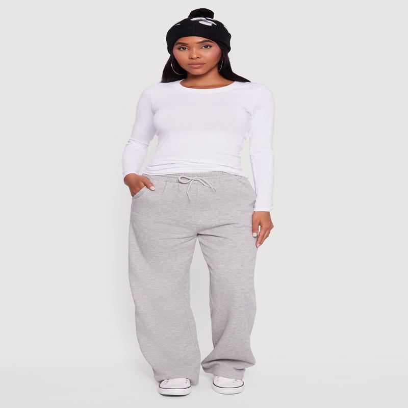 Fleece Lined High Waisted Wide Leg Sweatpants