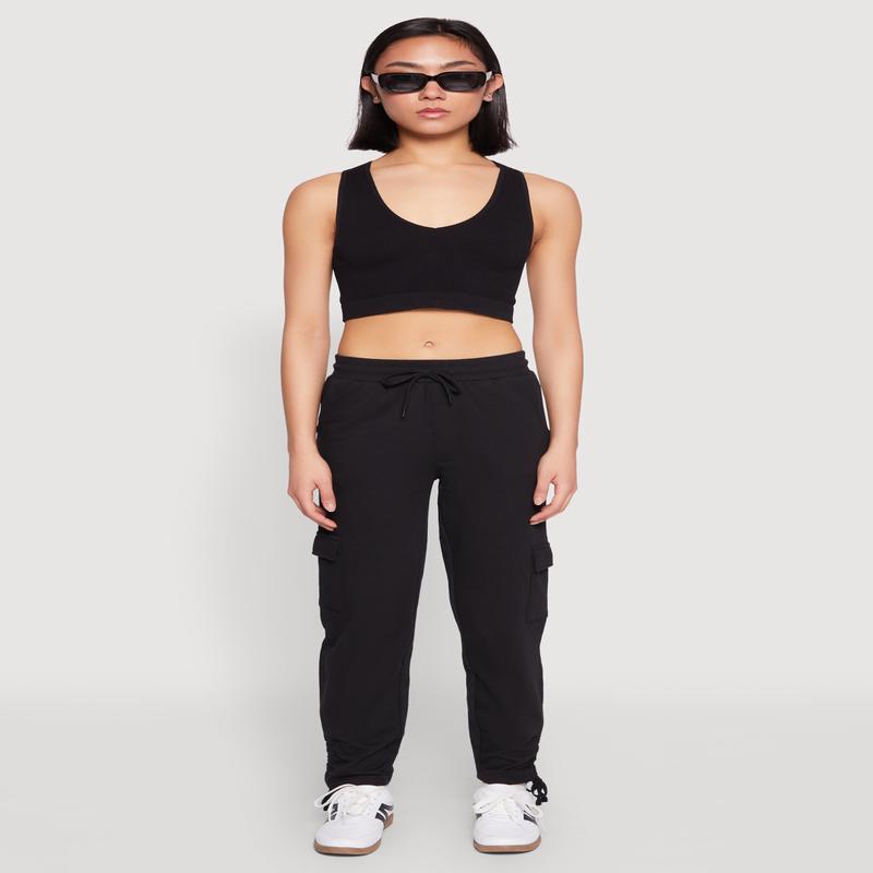 Fleece Ruched Hem Cargo Sweatpants