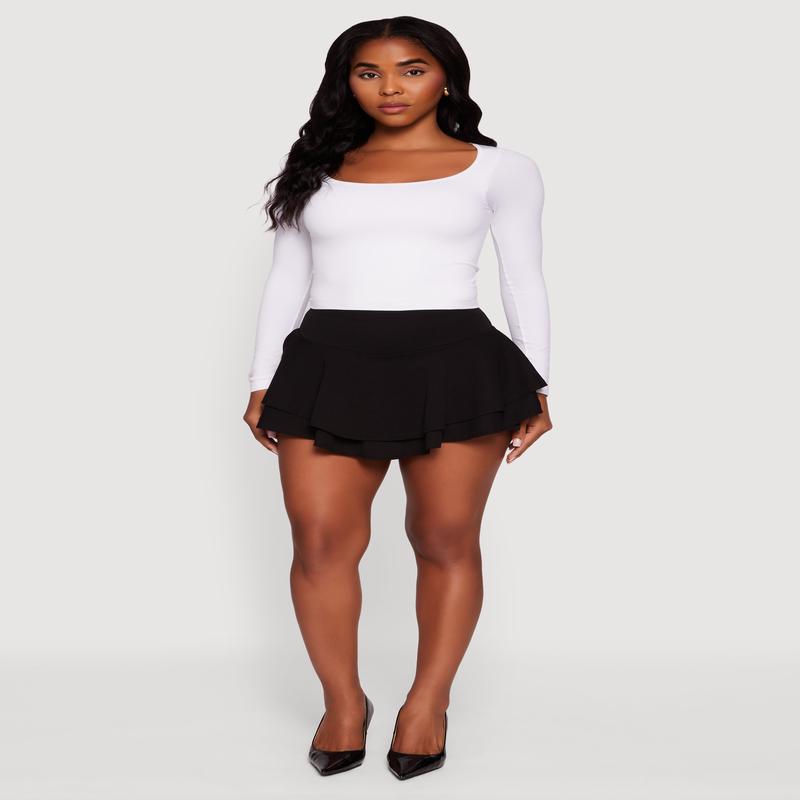 Mini Tiered Crepe Knit Skirt with Ruffles