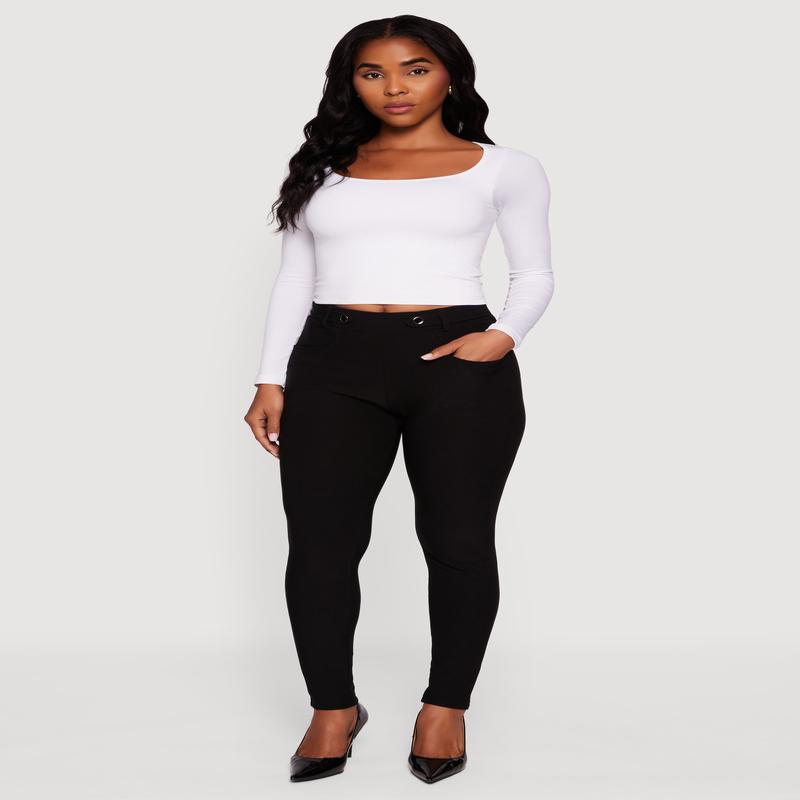 Scuba Tab Waist Skinny Dress Pants