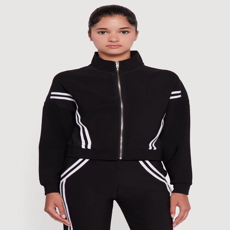 Long Sleeve Mock Neck Varsity Stripe Detail Track Jacket