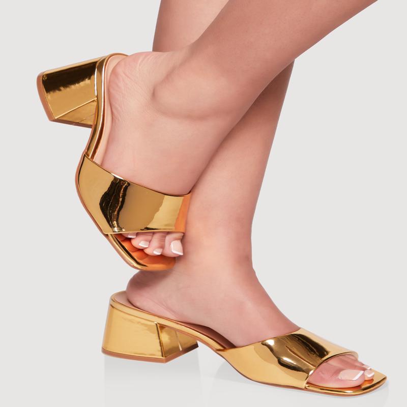 Open Toe Block Heel Mules