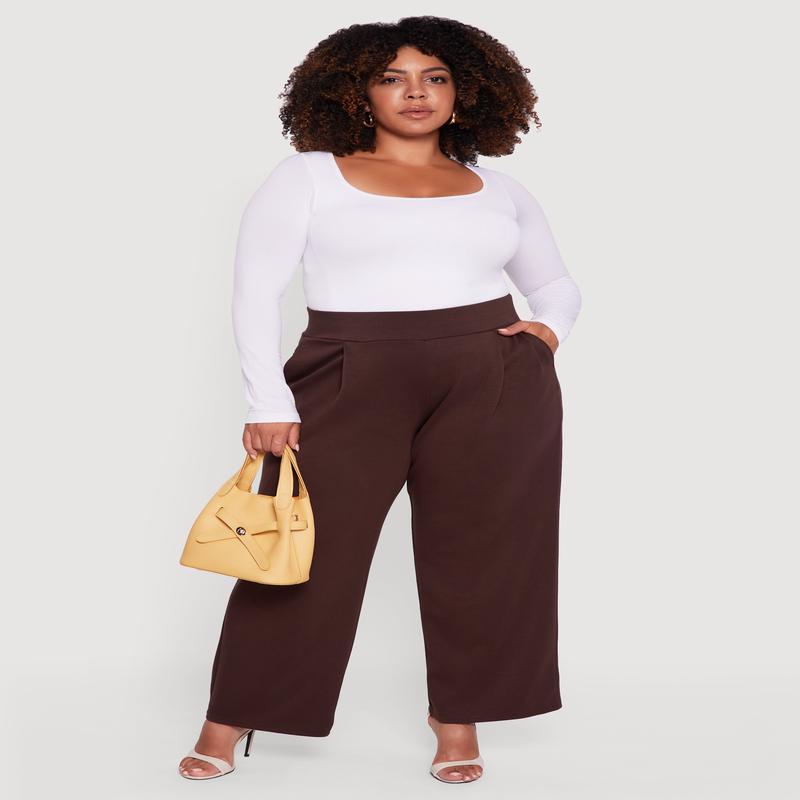 Plus Size High Waisted Wide Leg Pants with Pockets