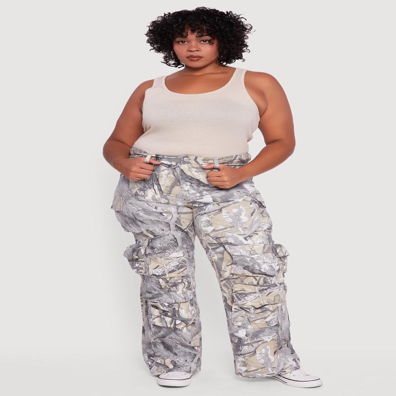 Plus Size VIP High Waisted Wide Leg Hunter Camo Cargo Pants
