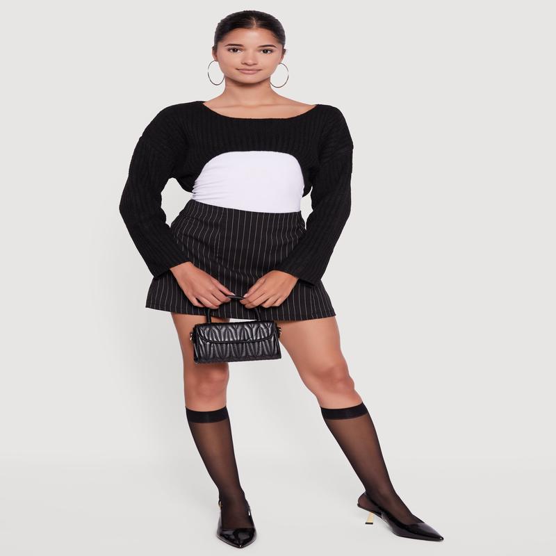 Brushed Rib Knit Boat Neck Shrug