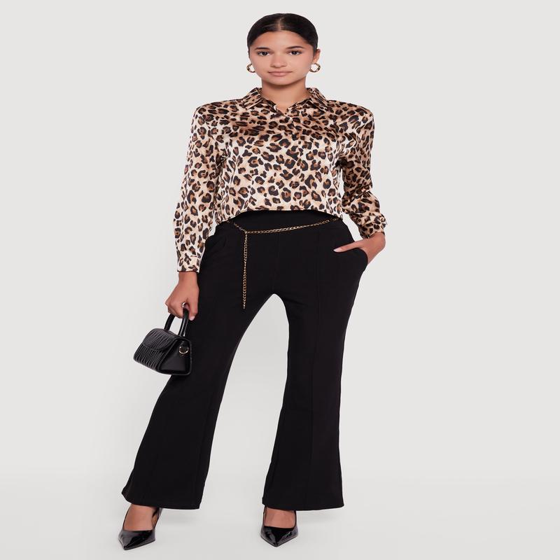 Flare Leg Scuba Dress Pants with Chain Belt