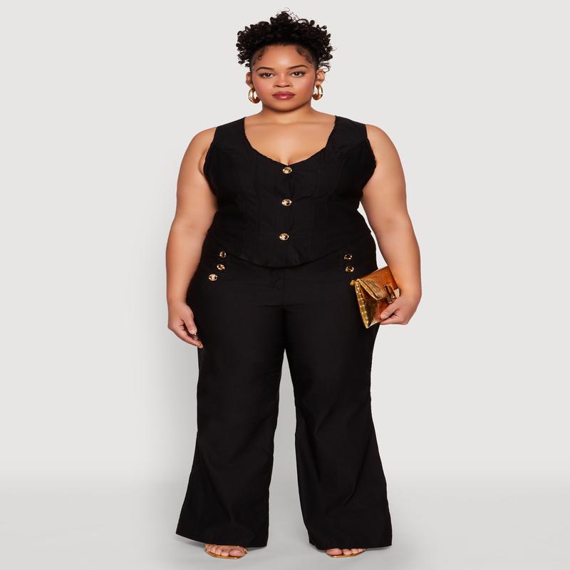 Plus Size Flared Pull On Dress Pants