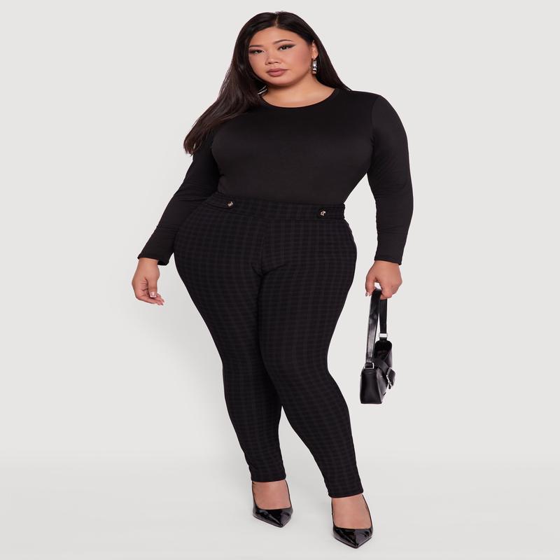 Plus Size High Waisted Plaid Scuba Dress Pants