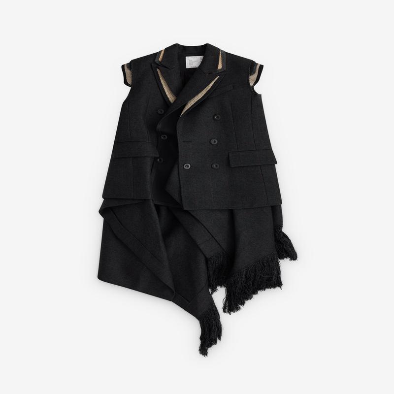 sacai - Women's Double-Faced Plaid Melton Vest - (Charcoal)