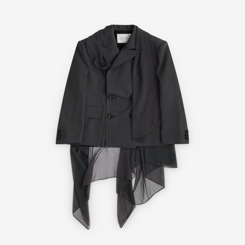 sacai - Women's Pinstripe Tulle Drape Blazer - (Grey)