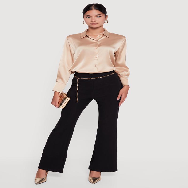 Scuba Flare Pants with Metallic Chain Belt