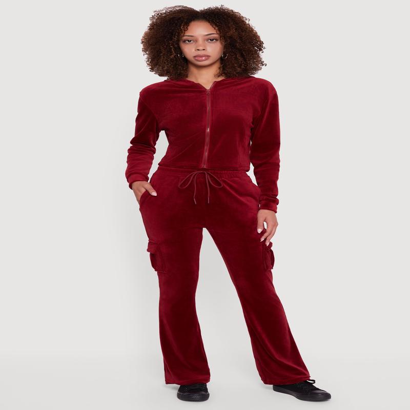 Velour Bootcut Pants with Cargo Pockets