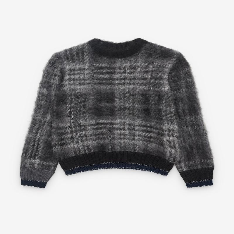 sacai - Mens Plaid Mohair Knit Pullover - (Black/Grey)