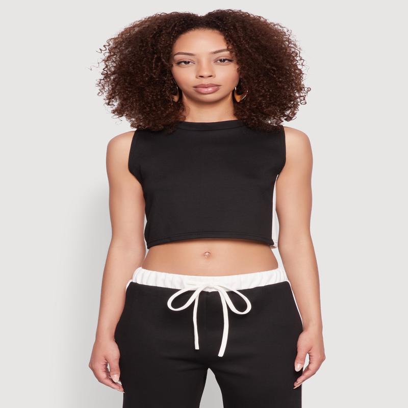 Side Contrast Cropped Tank Top