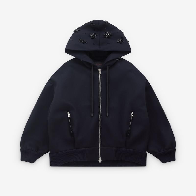 Simone Rocha - Mens Hooded Zip-Up Bomber Jacket - (Navy/Jet)