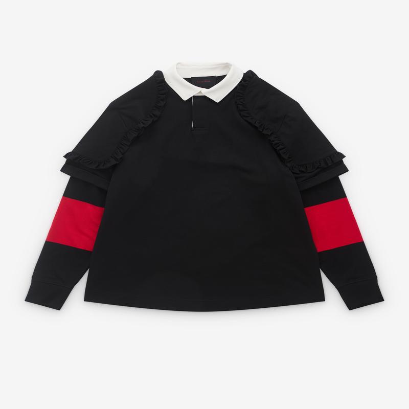 Simone Rocha - Mens Layered Ruffle Rugby Shirt - (Red Mult)