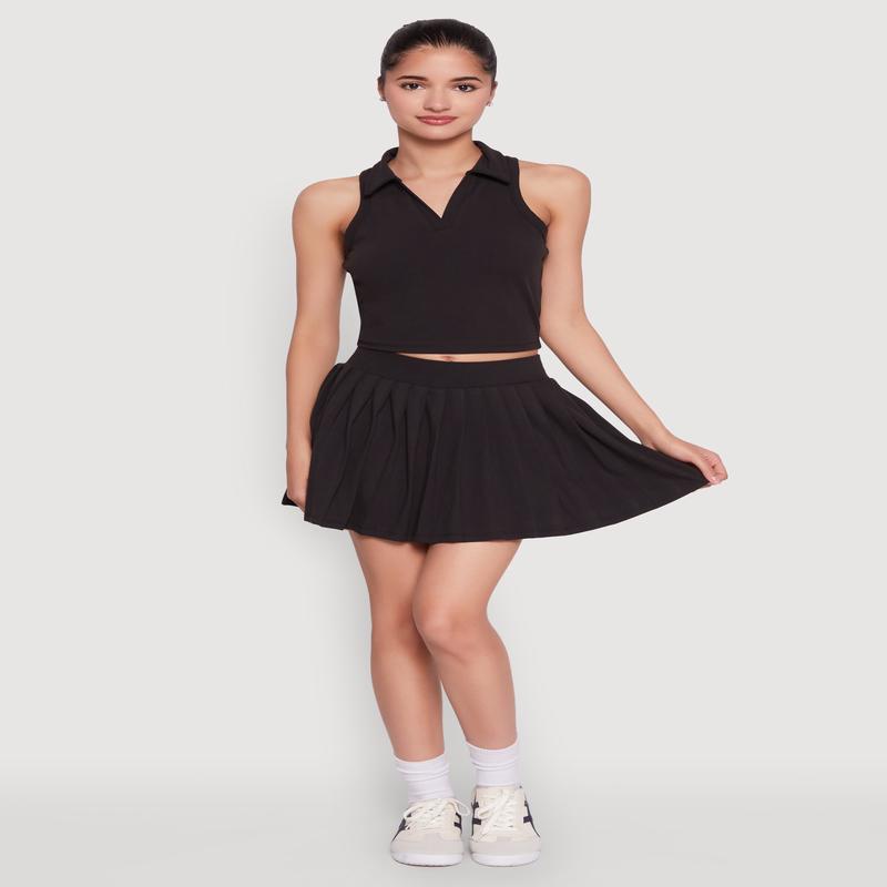 Wide Waist Band Pleated Skort