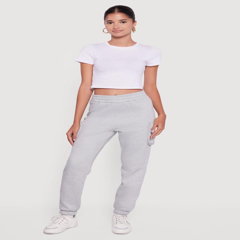 Marled Elastic Waist Cargo Sweatpants