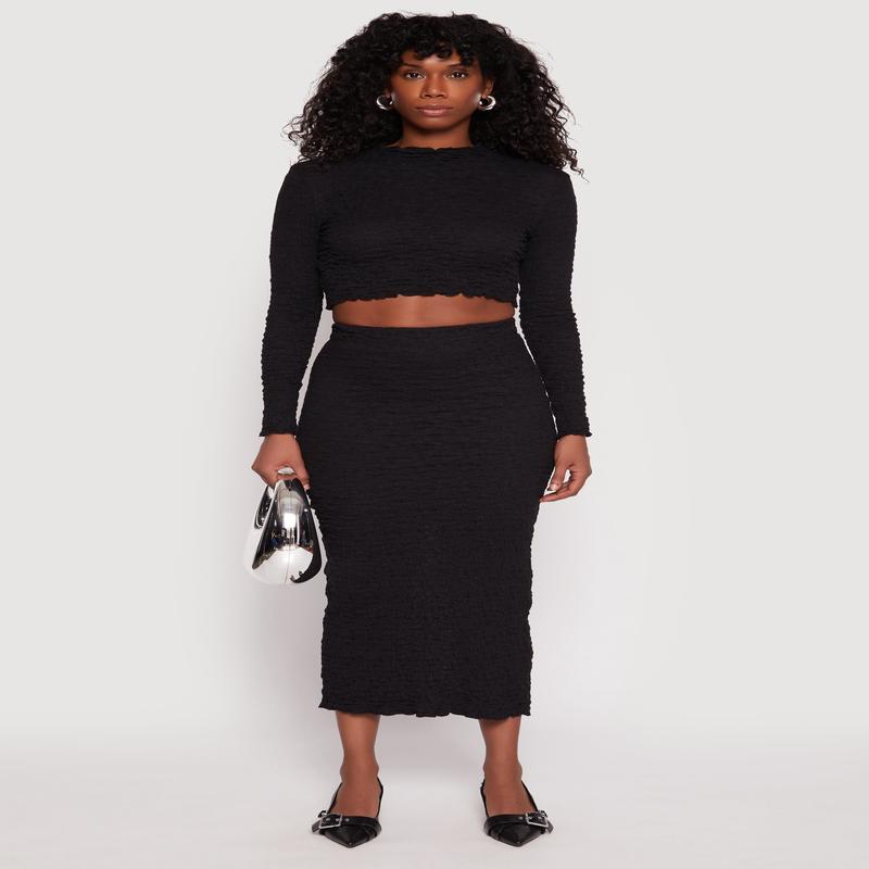 Almost Famous Textured Knit Back Slit Skirt