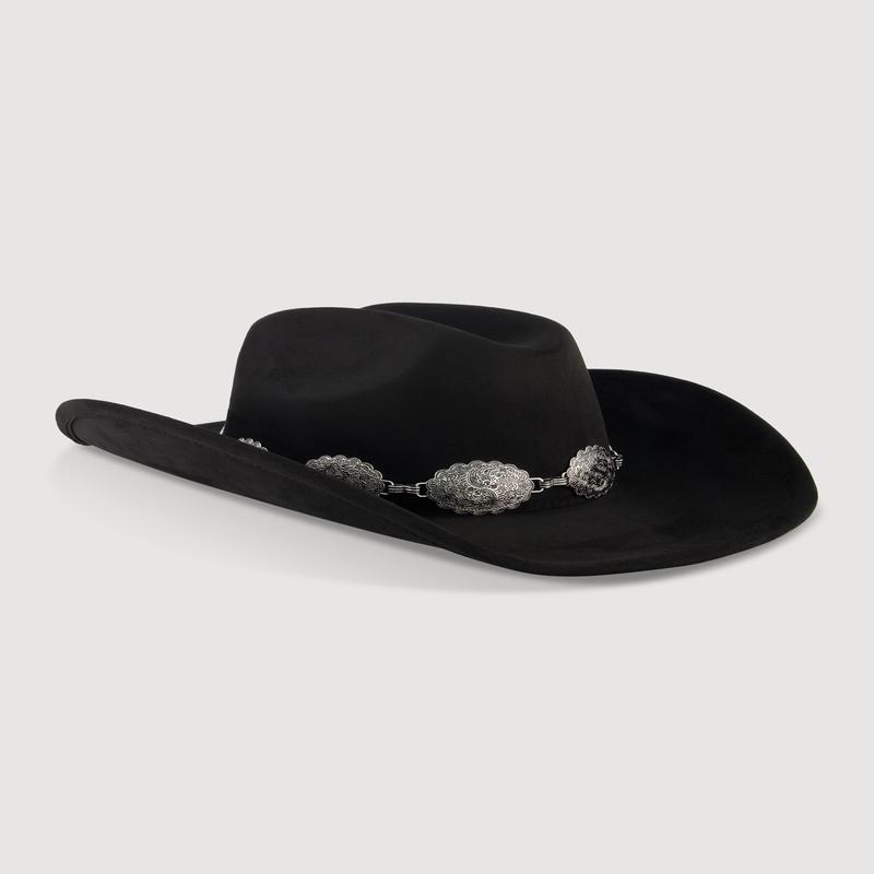 Concho Chain Detail Faux Suede Cowboy Hat
