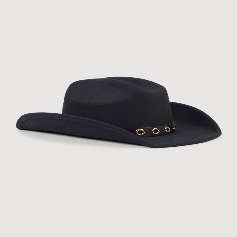 Grommet Belt Detail Brushed Felt Cowboy Hat
