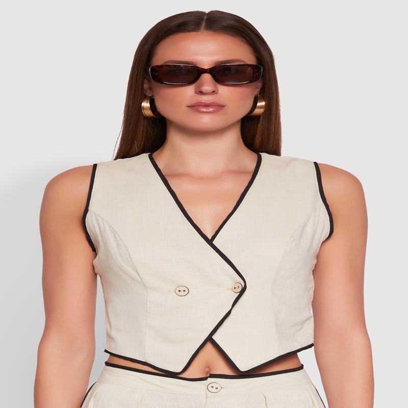 Linen Contrast Trim Vest