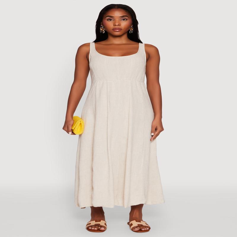 Linen Smocked Back Tank Dress