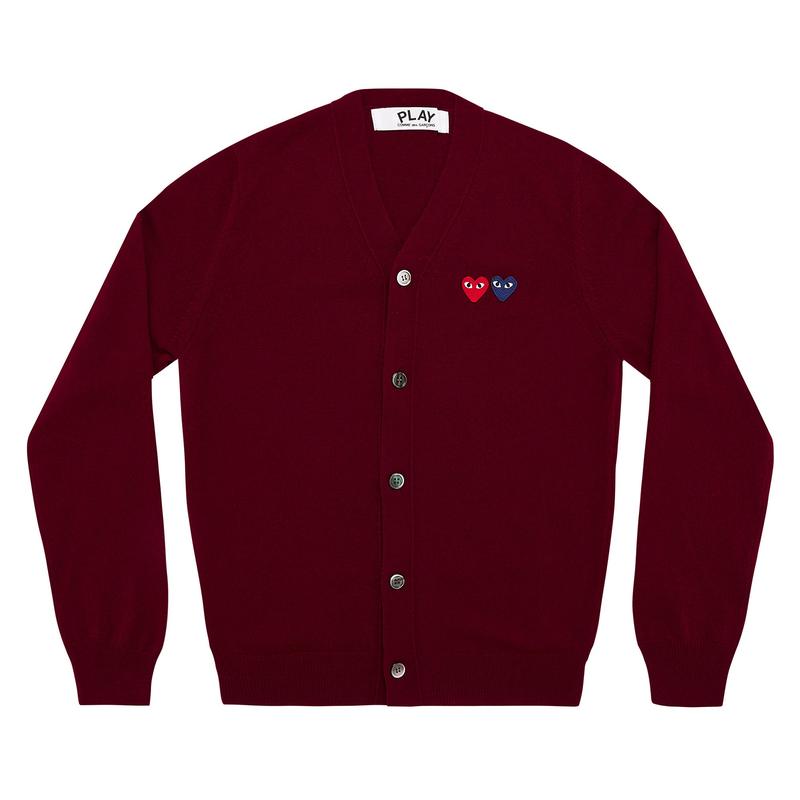 Play - Double Heart Mens Cardigan - (Burgundy)