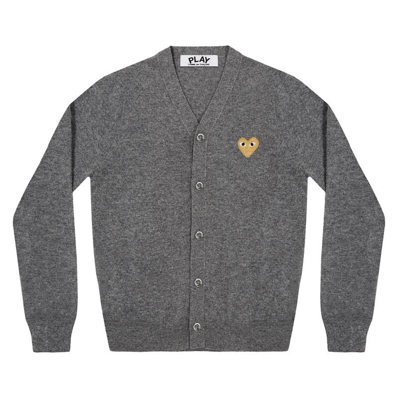 Play - Gold Heart Mens Cardigan - (Mid Grey)