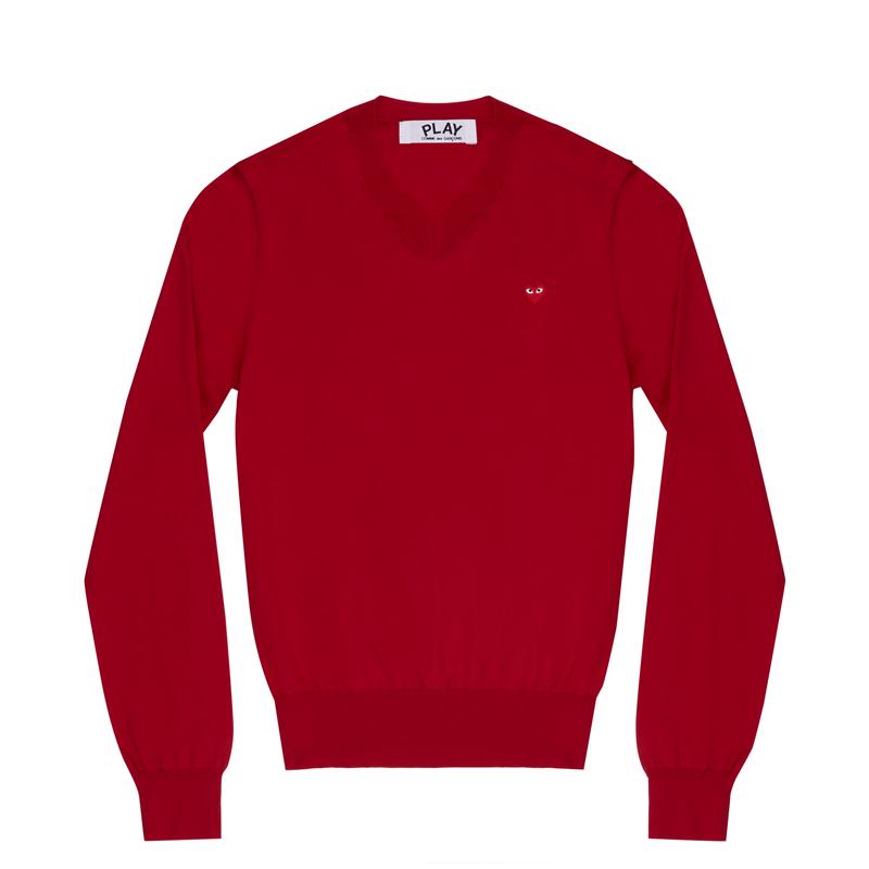 Play - Little Red Heart Cotton V-Neck Sweater - (Red)