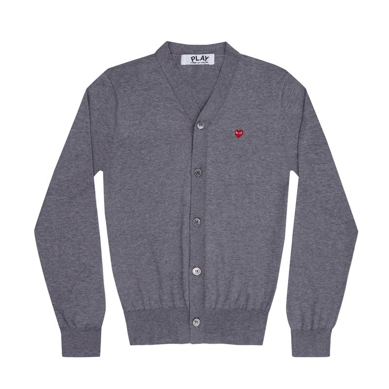 Play - Little Red Heart Mens Cotton Cardigan - (Top Grey)