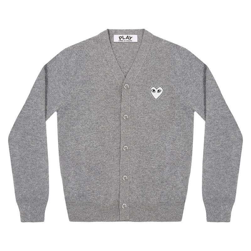 Play - White Heart Mens Cardigan - (Light Grey)