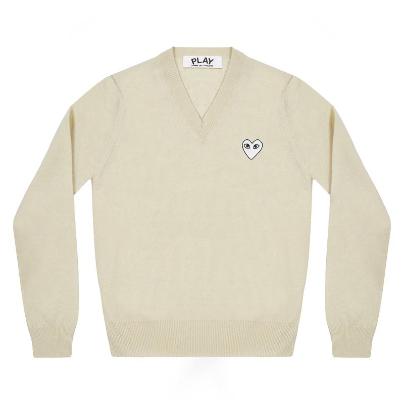 Play - White Heart V Neck Sweater - (Natural)