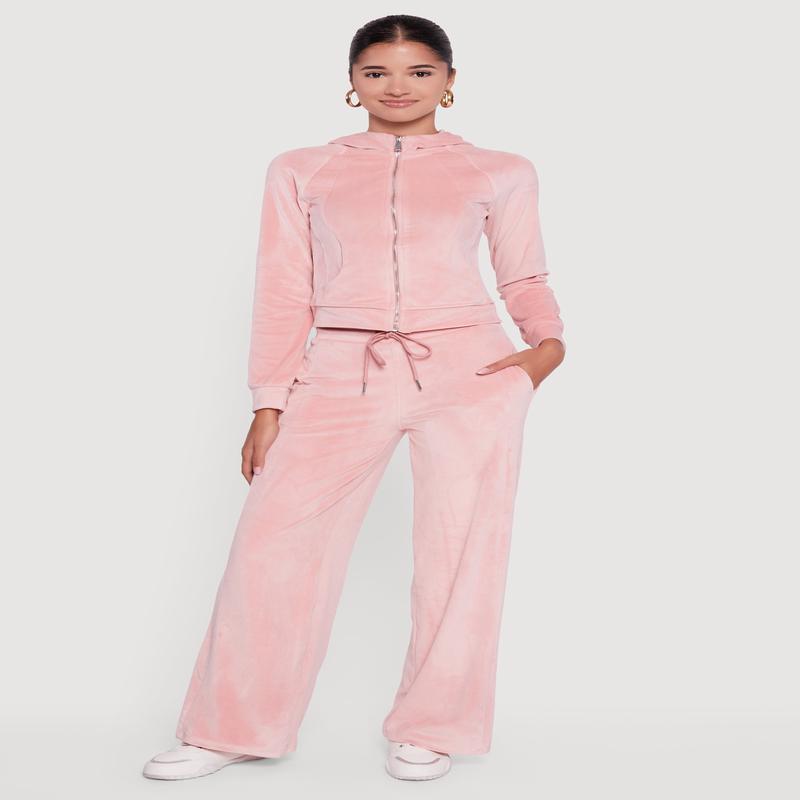 Mid Rise Velour Wide Leg Sweatpants