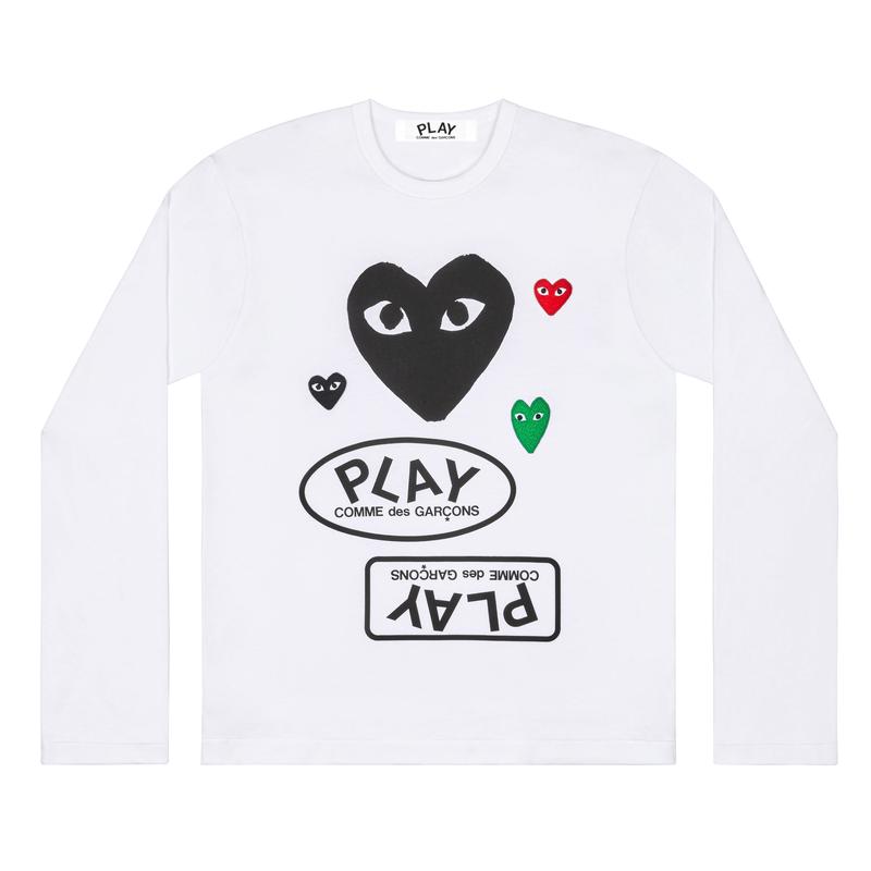 Play - Logo Longsleeve T-Shirt with Black Heart - (White)