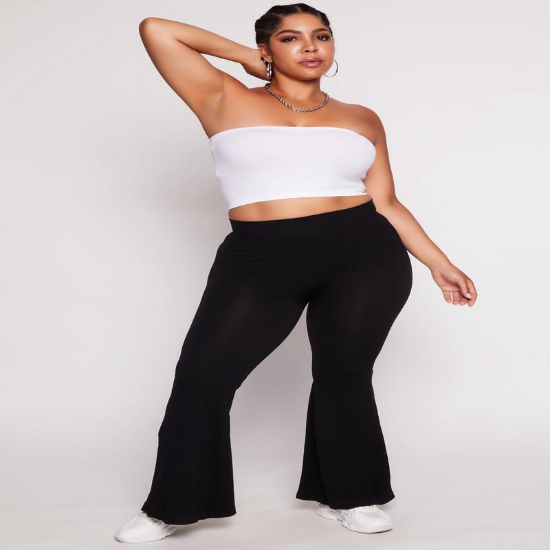 Plus Size Solid High Waisted Flare Pants