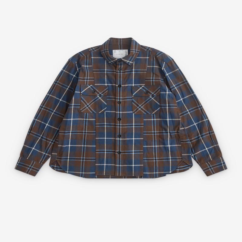 sacai - Mens Plaid Flannel Shirt - (Brown)