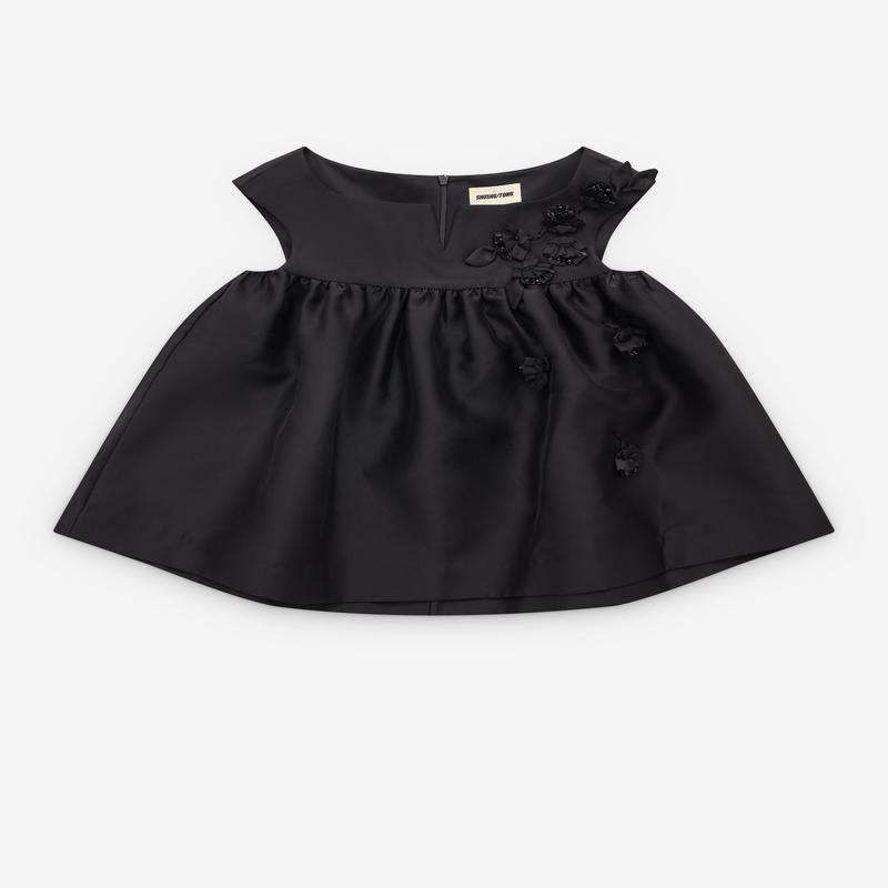 SHUSHU/TONG - Womens Notched Fluffy Sleeveless Top - (Black)