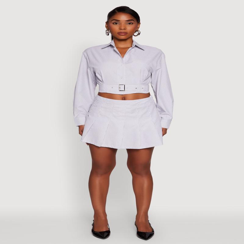 Striped Pleated Mini Skort