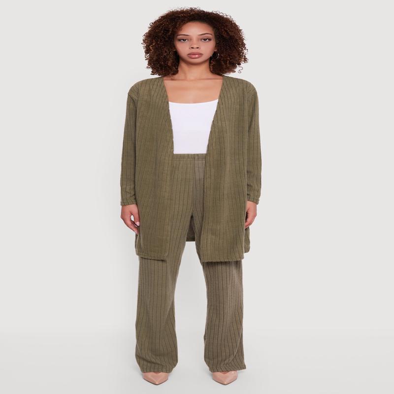 Brushed Rib Knit Pull On Straight Leg Pants