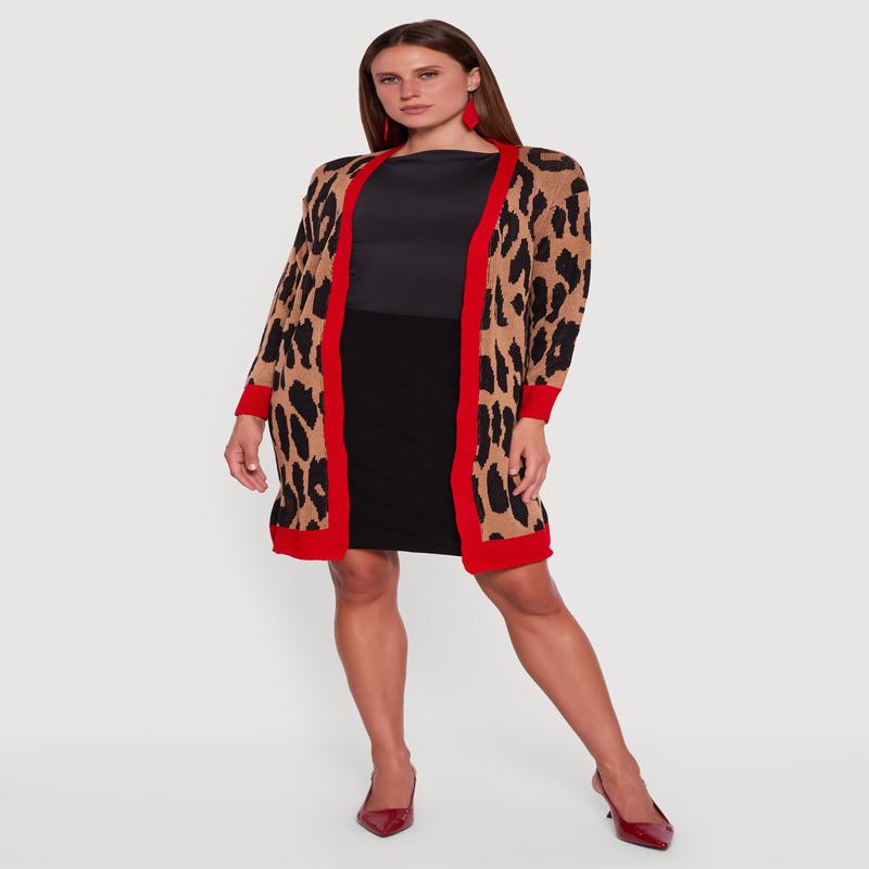 Leopard Print Open Front Long Cardigan