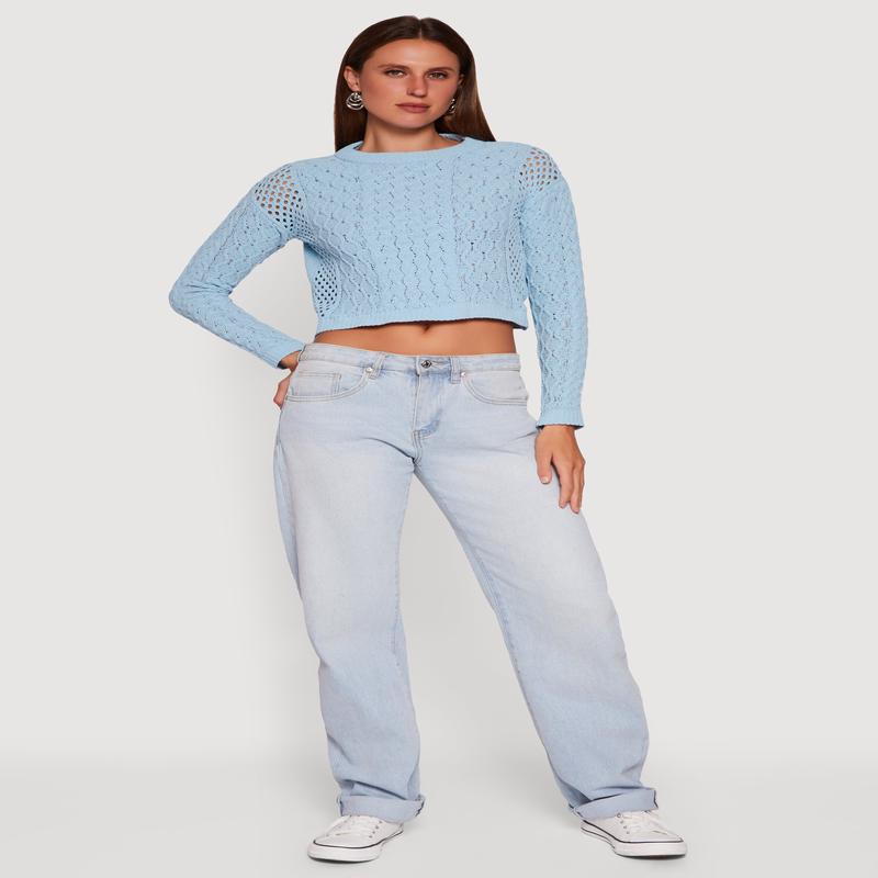 Open Stitch Cropped Pullover Sweater