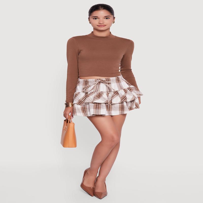 Plaid Flannel Mini Tiered Skirt with Ruffles